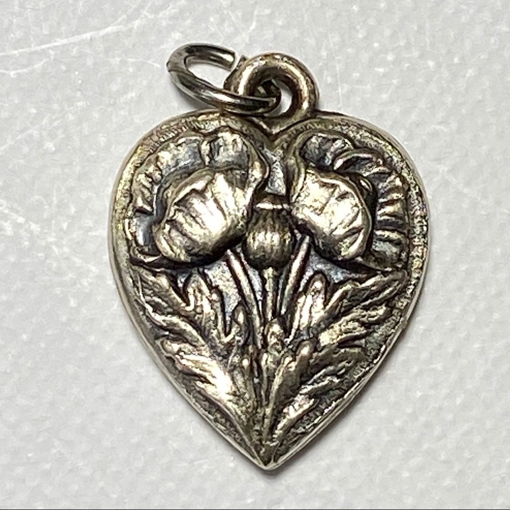 Vintage Victorian Repousse Sterling Heart Charm